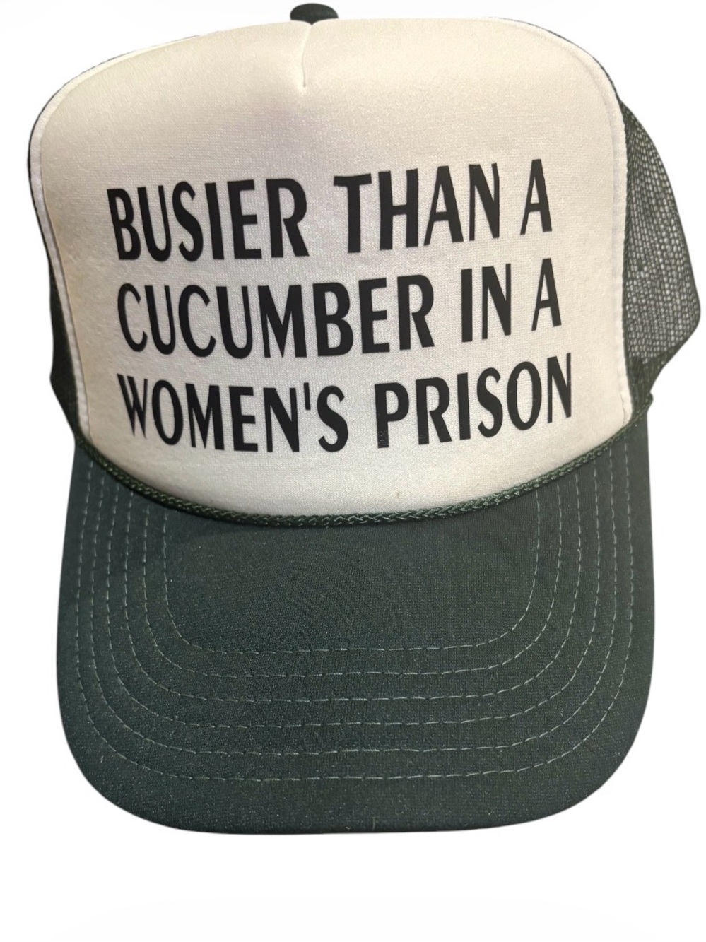 Women's Green and white Trucker Hat.  Party hat
